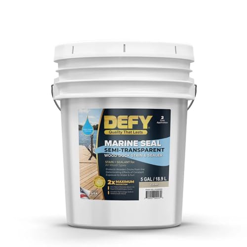 DEFY Marine Seal Semi-Transparent Exterior Wood Stain and Sealer - Waterproof Sealant for Wood Docks, Boat Piers, Marinas, Boardwalks, & More - Clear - 5 Gallon, Made in USA - color: Clear, size: 5 Gallon