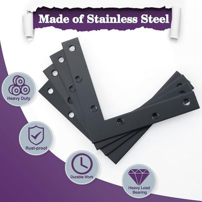 Alise L Flat Brackets for Wood,Corner Bracket Mending Plate,Black,4 Pack - size: 150x150mm(4Pcs), style: Black