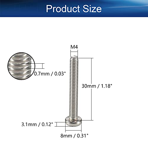 30Pcs M4-0.7 x 30mm Pan Head Phillips Machine Screws - size: M4 x 30mm