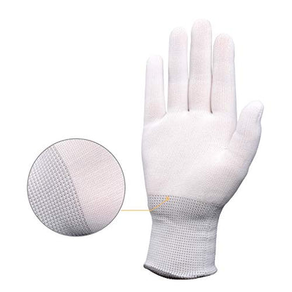 EHDIS Nylon White Working Gloves - Non-slip Vinyl Wrap and PC Building Labor Gloves