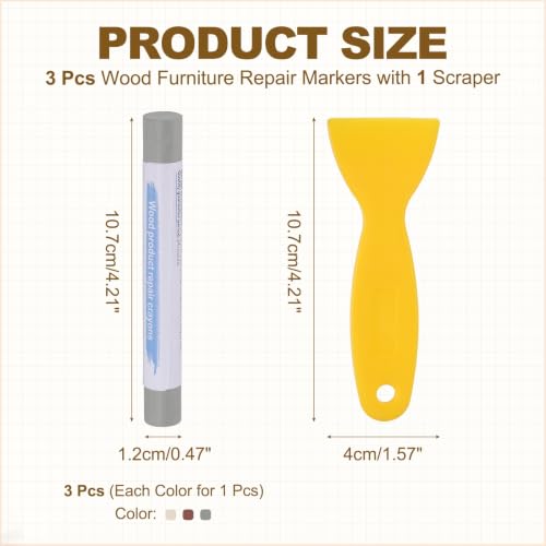 PATIKIL 3Pcs Wood Furniture Repair Markers with Scraper, 3 Colors-3 - color: Beige/Brown/Gray