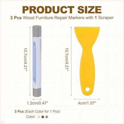 PATIKIL 3Pcs Wood Furniture Repair Markers with Scraper, 3 Colors-3 - color: Beige/Brown/Gray