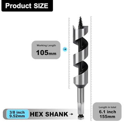 1-1/2" X 6.1" Auger Bit for Wood, 38x155mm Hex Long Auger Drill Bit - size: 1-1/2" (38mm)diameter, style: 6.1 inch / 155mm Length