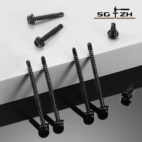 #8 x 1 Inch Self Drilling Screws (184Pcs) Hex Washer Head 410 Stainless Steel Self Tapping Screws for Metal Sheet Metal Screws Black Oxide with Hex Socket Included - color: Black, size: #8 x 1"