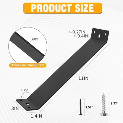 45-Degree Angle Bracket,4pcs 11"x3" Corner Brace Support - size: 11" x 3"