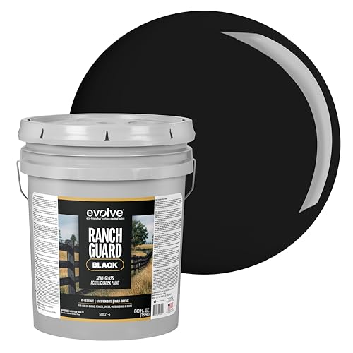 EVOLVE Ranch Guard Black, 5 Gallon, Semi-Gloss Exterior Paint – UV-Resistant Barn & Fence Coating