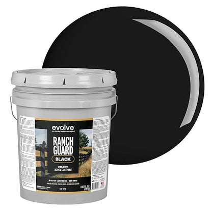 EVOLVE Ranch Guard Black, 5 Gallon, Semi-Gloss Exterior Paint – UV-Resistant Barn & Fence Coating