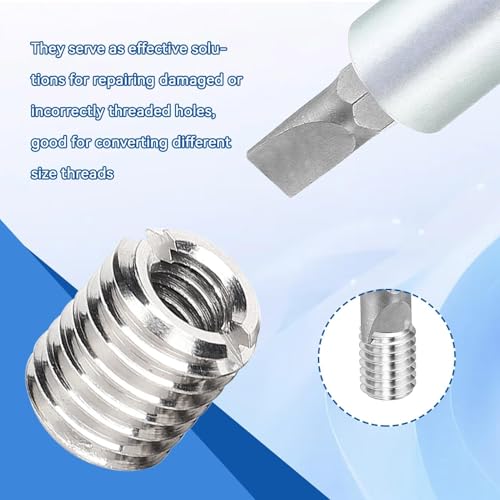 10PCS Threaded Inserts, M6x1.0 Female and M10x1.5 Male Threaded Wood Inserts Stainless Steel Self Tapping Thread Insert Reducing Nut Conversion Kit