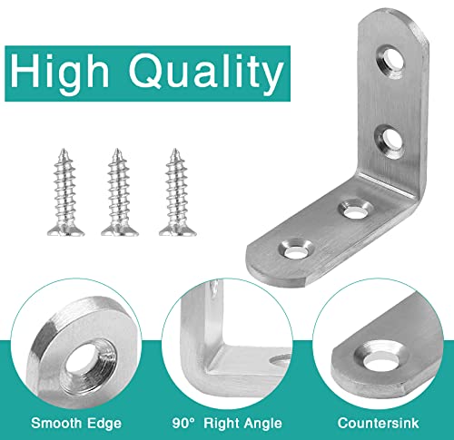 20 Pcs Stainless Steel Corner Brace, 40 x 40 mm L Bracket 90 Degree Right Angle Bracket Fastener Shelf Bracket, Brushed Finish, Thicken Corner Bracket - size: 40x40mm