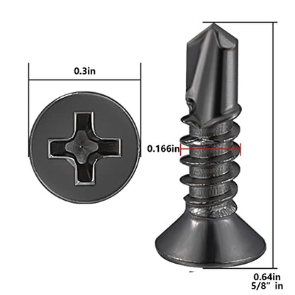 Wensilon（500pcs）#8×5/8”for Sheet Metal Self-Tapping Screws 410 Black Stainless Steel Flat Head High-Strength Quick self-Drilling Screws - color: Black, size: #8X5/8"