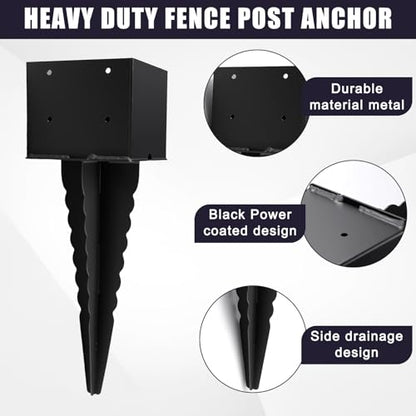 1Pcs 17" Fence Post Anchor Ground Spike|Black Powder-Coated| 6"x6" - size: 6"x 6"