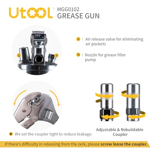 UTOOL 8000 PSI Heavy Duty Pistol Grip Grease Gun Kit, 14 oz Capacity - size: 7PCS
