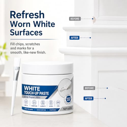 White Touch Up Paste with Brushes, White Wood & Wall Repair Filler Cream