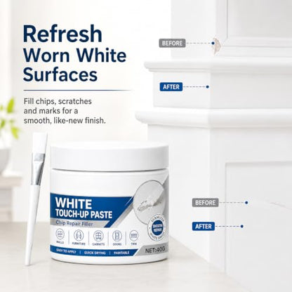 White Touch Up Paste with Brushes, White Wood & Wall Repair Filler Cream