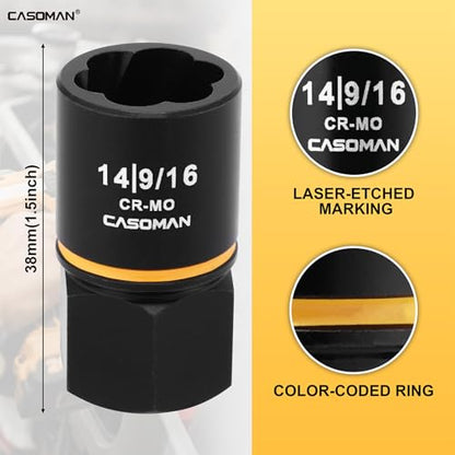 CASOMAN 17-Piece 3/8" Drive Bolt Impact Extraction Socket Set, Stripped for Damaged Rusted Frozen Studs Rounded Bolts, Nuts & Screws, CR-MO - size: 17-Piece
