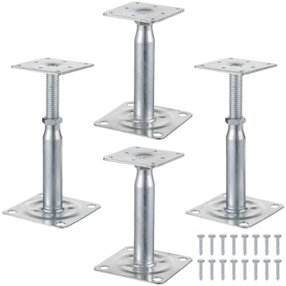 4 PCS Mini Screw Jack, 5 to 7 in Adjustable Floor Jack, Deck Foundation Lift Support, Galvanized Iron Level Support for Joist, Deck, House Foundation, Strong Base with Stable Plate
