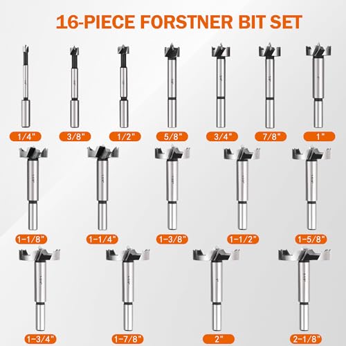 KENDO Forstner Bit Set, 16-Piece Alloy Steel for Woodworking - style: 16 Piece