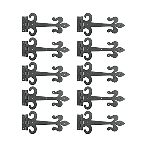 Renovators Supply Manufacturing Pack of 10 Black Wrought Iron Strap Hinge 12 Inch Fleur de Lis Colonial Barn Door Gate Hardware Flush Mount Rust Resistant Heavy Duty - size: Pack of 10