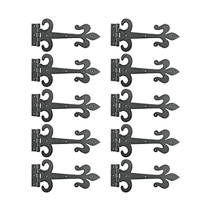 Renovators Supply Manufacturing Pack of 10 Black Wrought Iron Strap Hinge 12 Inch Fleur de Lis Colonial Barn Door Gate Hardware Flush Mount Rust Resistant Heavy Duty - size: Pack of 10