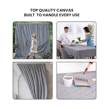 Silver Canvas Drop Cloth (4 x 12 Feet - Pack of 2) - Cotton Painters Drop Cloth for Painting, Furniture & Floor Protection - All Purpose Canvas tarp with Double Stitched Edges - size: 4' x 12' - Pack of 2