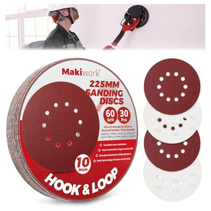 30PCS 9-Inch 10-Hole 60 Grit Hook & Loop Sanding Discs – Heavy-Duty Aluminum Oxide Sandpaper for Drywall Sander, Paint Removal, Wood & Metal Surface Prep - style: 10 Hole
