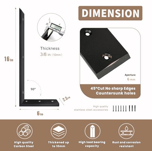 Countertop Support Bracket 16 Inch 4 Pack Countertop Bracket for Granite 3/8" Thick 16"x6"x2.5" Heavy Duty L Brackets Shelf Brackets Metal Corbels for Quartz/Granite/Wood/Concret/ Laminate Countertops - size: 16 Inch, style: black-4 pack