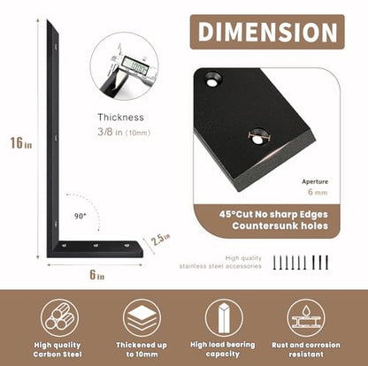 Countertop Support Bracket 16 Inch 4 Pack Countertop Bracket for Granite 3/8" Thick 16"x6"x2.5" Heavy Duty L Brackets Shelf Brackets Metal Corbels for Quartz/Granite/Wood/Concret/ Laminate Countertops - size: 16 Inch, style: black-4 pack