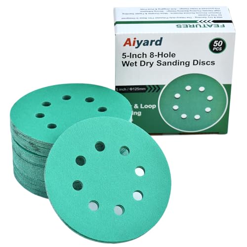5-Inch 8-Hole Wet Dry Sanding Discs 150 Grit Sandpaper, 50-Pack - style: 150 Grit, 50 Pack