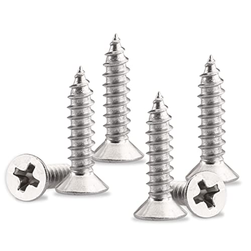 #6 X 5/8" Stainless Steel Wood Screw 100 pcs - Flat Head Self Tapping Screw Metal Screws, Pointed Tail, Full Thread - size: #6 X 5/8