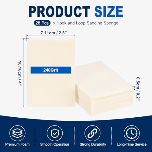 28Pcs 240Grit Sanding Sponges, 4x2.8In Hook & Loop White - size: 240 Grit