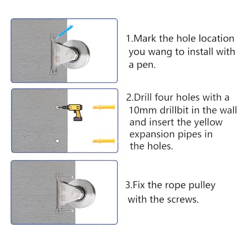 U Type Stainless Steel Groove Wheel Wall-Mounted Ceiling Lifting Pulley - size: 2 Pack U Type