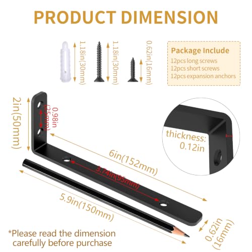 LSK 6PCS L Bracket, L 6"×H 2" Shelf Support Bracket, Max Load :42lb, Black - color: Black, size: 6x2 inch (light duty)