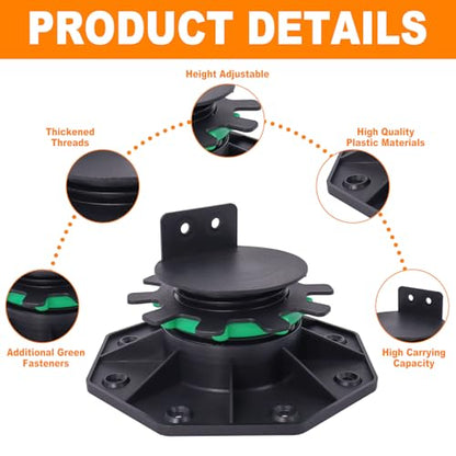 24 Pack Adjustable Deck Support Pedestals, 1-9/16" to 2-3/8" Height - size: 1-9/16 to 2-3/8"