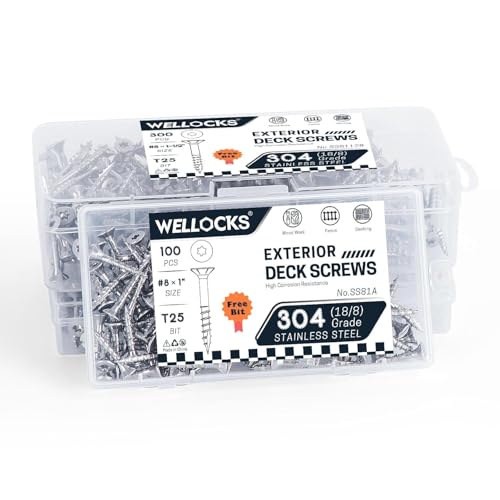 WELLOCKS #8 x 1-5/8 in 304 Stainless Deck Screws, 100 PCS - size: #8×1-5/8"