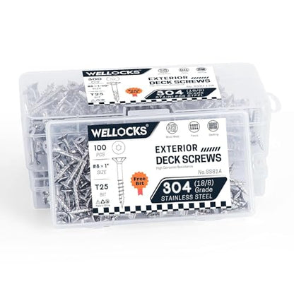 WELLOCKS #8 x 1-5/8 in 304 Stainless Deck Screws, 100 PCS - size: #8×1-5/8"