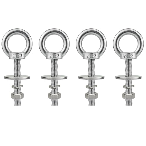 M8 Stainless Steel Eye Bolts with Nuts 4 Pack M8 x 50mm (5/16" x 2 inch) - size: M8x50mm (5/16"x2")