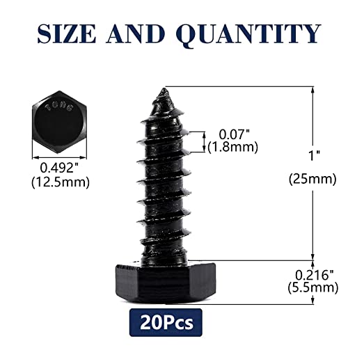 5/16" x 1" Hex Head Lag Screws Bolts 20Pcs 304 Stainless Steel 18-8, Partial Thread, Hexagon Head Wood Screws by Black Oxide by SG TZH - size: 5/16" x 1"