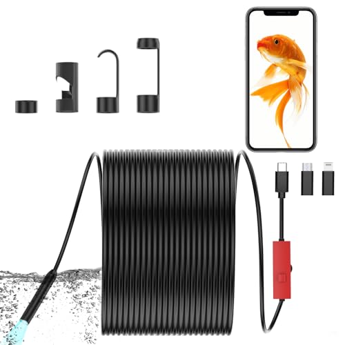 Endoscope Camera with Light, 1920P HD Borescope Camera with Light,Semi-Rigid Inspection Endoscope with 8 Adjustable LED, IP68 Waterproof Drain Scope Camera for for iOS/Android,16.4ft - color: Red