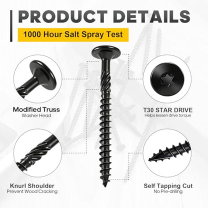100Pcs #14 x 2-7/8" Lag Screws Black, Structural Wood Screws Star Drive, Heavy-Duty Exterior Construction Screws for Timber, Landscaping & Framing, T30 Bit Included, Rust Resistant - size: #14x2-7/8in 100pcs