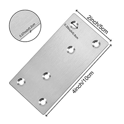 ZOENHOU 40 PCS Mending Bracket Plate with Screws, 4 x 2 Inch Heavy Duty Stainless Steel Flat Bracket, Metal Straight Fixing Joining Shelf Mending Braces for Wood Furniture Cabinet