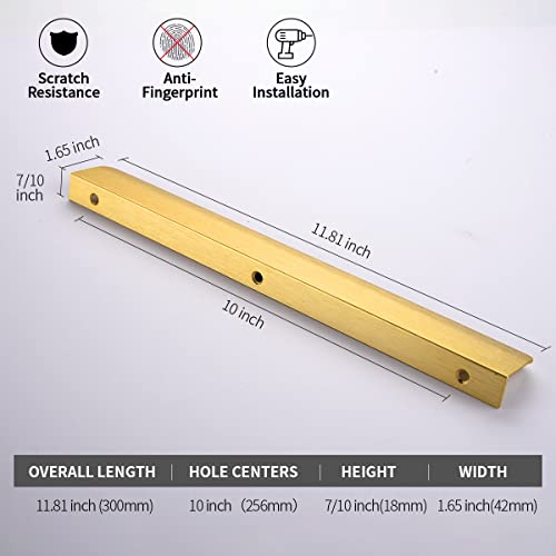 Satanga 10 Pack 10 Inch Hole Center Brushed Brass Cabinet Pulls Aluminum Finger Pull for Cabinets Cupboard Cabinet Pulls Long Drawer Pulls Wardrobe Cabinet Handles Overall 11.81 Inch - color: Gold, size: 10"Hole Center 11.8" Overall Length