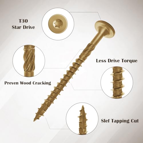50 pcs Yellow Structural Wood Screws 8 inch - color: Yellow, size: #14×8"