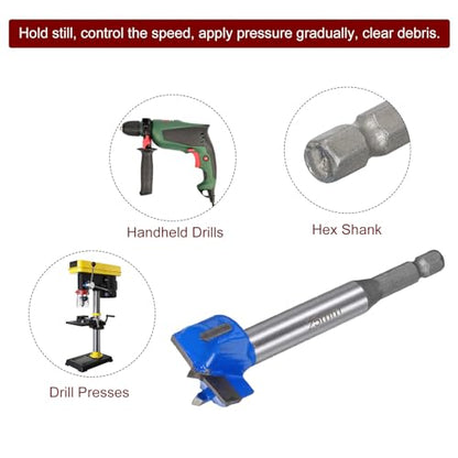 uxcell Forstner Drill Bits 25mm, Tungsten Carbide Wood Saw Auger Opener, Woodworking Hinge Hole Drilling Boring Bit Cutter (Blue, Gray) - size: 25mm
