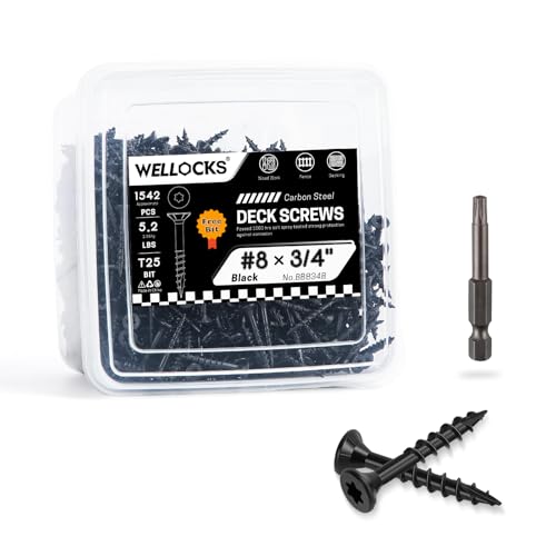 WELLOCKS #8 x 3/4 in Black Deck Screws, 5.2 lbs with T25 Bit - size: #8×3/4", style: 5.2LBS Black