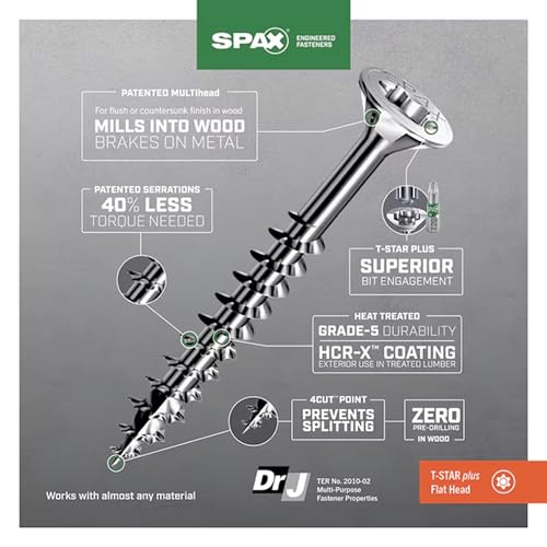 SPAX #14 x 1-1/2" Exterior Flat Head Deck Wood Screws Construction Torx T-Star Plus (1500 EA) Bulk Pail Includes 2 Bits Rust Resistant - size: #14 x 1-1/2"