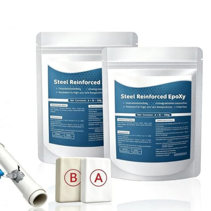 Steel Reinforced Epoxy Putty, Strong Clay Iron Adhesive, Epoxy Putty for Wood, High-Strength Multi-Purpose Repair Putty, Steel Epoxy Putty Filler for Metal, Plastic, Ceramic, PVC Pipe (2Pcs)