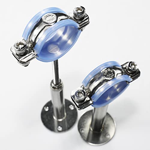 AKIHISA 2 Pcs 304 Stainless Steel Pipe Supports, Wall Mount Ceiling Mount Pipe Hanger, Pipe Holder for OD Pipe 38-40MM Adjustable Height Range 50-100mm - size: 38-40mm, style: Adjustable Height 50-100mm