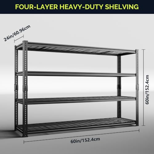 60" W Metal Storage Shelves, 2640lbs Heavy Duty Garage Rack - size: 60"W x 24''Dx 60"H
