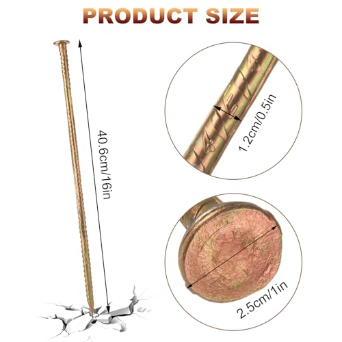 MIVIDE 12 Pack 16 Inch Gold Rebar Stakes, 1/2 Inch Diameter, Galvanized Steel Ground Anchors, Heavy Duty Metal Rebar Stakes for Speed Bumps, Garden Plants, Wheel, Wood, Tent