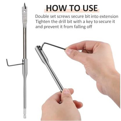 1/4 Extension Drill Bit Set 4Pcs Unbreakable Wood Spade Drill Bit Extension Extra-Long Drill Extension with 2 Pcs Key Spade Bit Extension Set for Wood Turners Furniture Carpentry and Construction